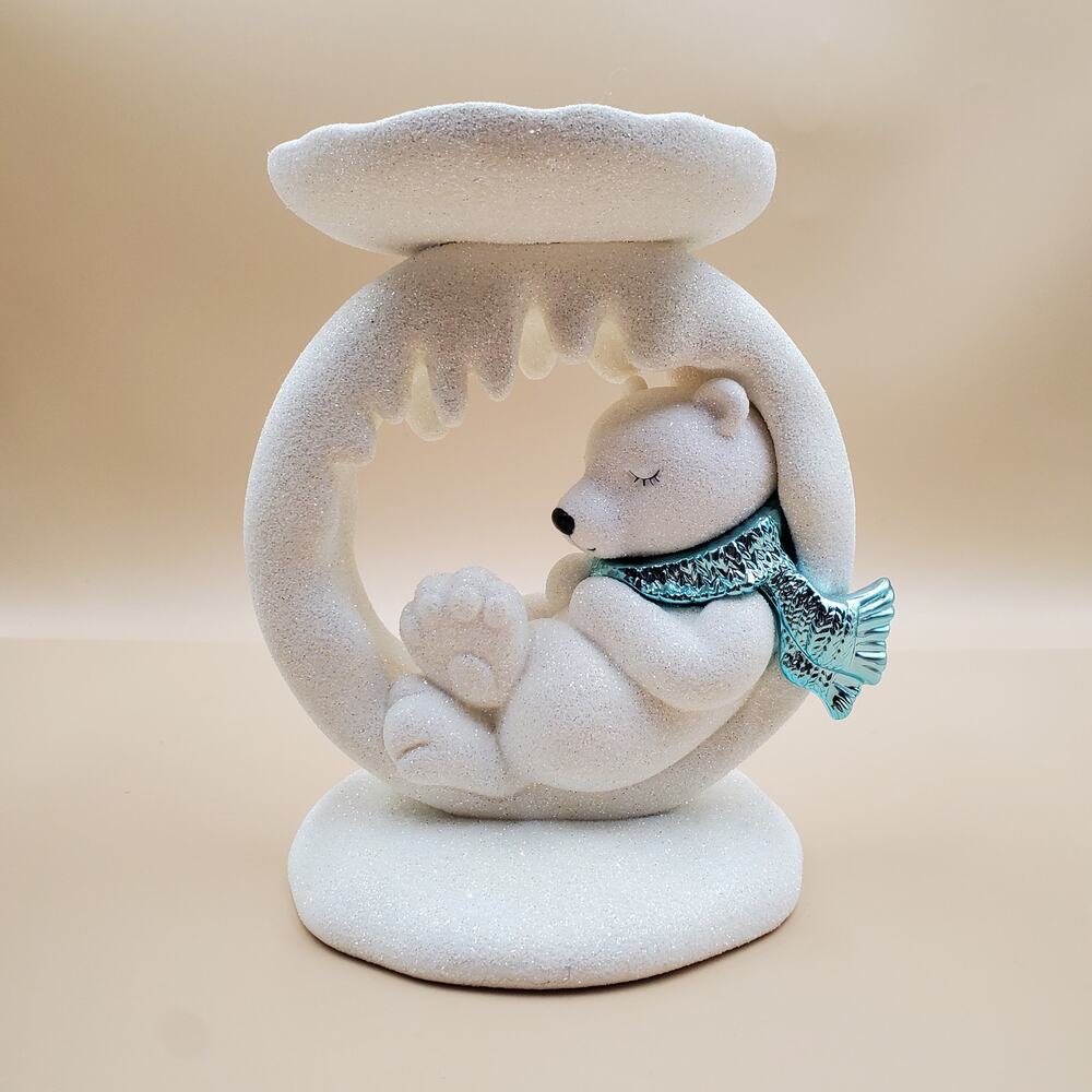 Bath Body Works Sparkly Sleeping Polar Bear 3-Wick Candle Holder Holiday Xmas